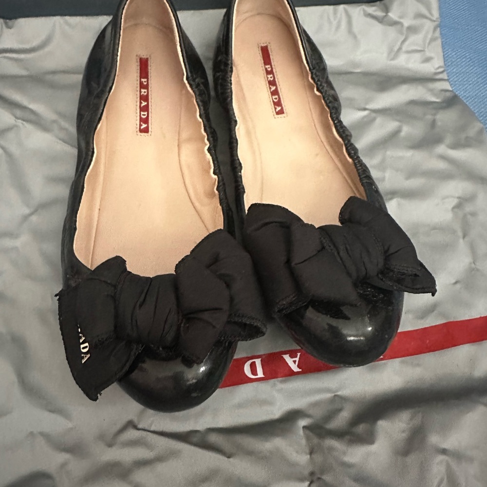 Prada Black Flats with Bow Detail